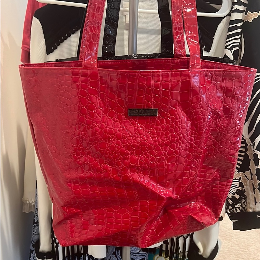 Red Crocodile-Embossed Tote Bag